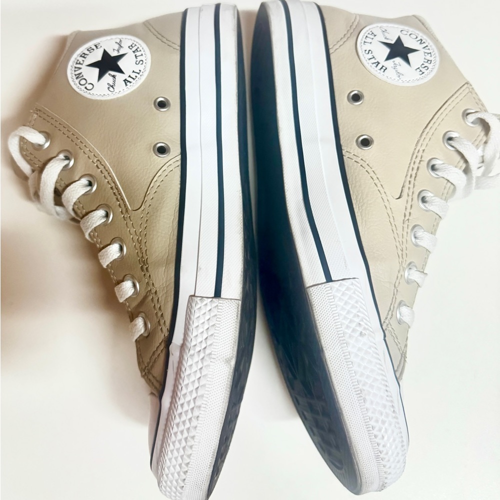 Converse Tan Faux Leather Mid-Top Sneakers. Women’s 9. Price is firm.